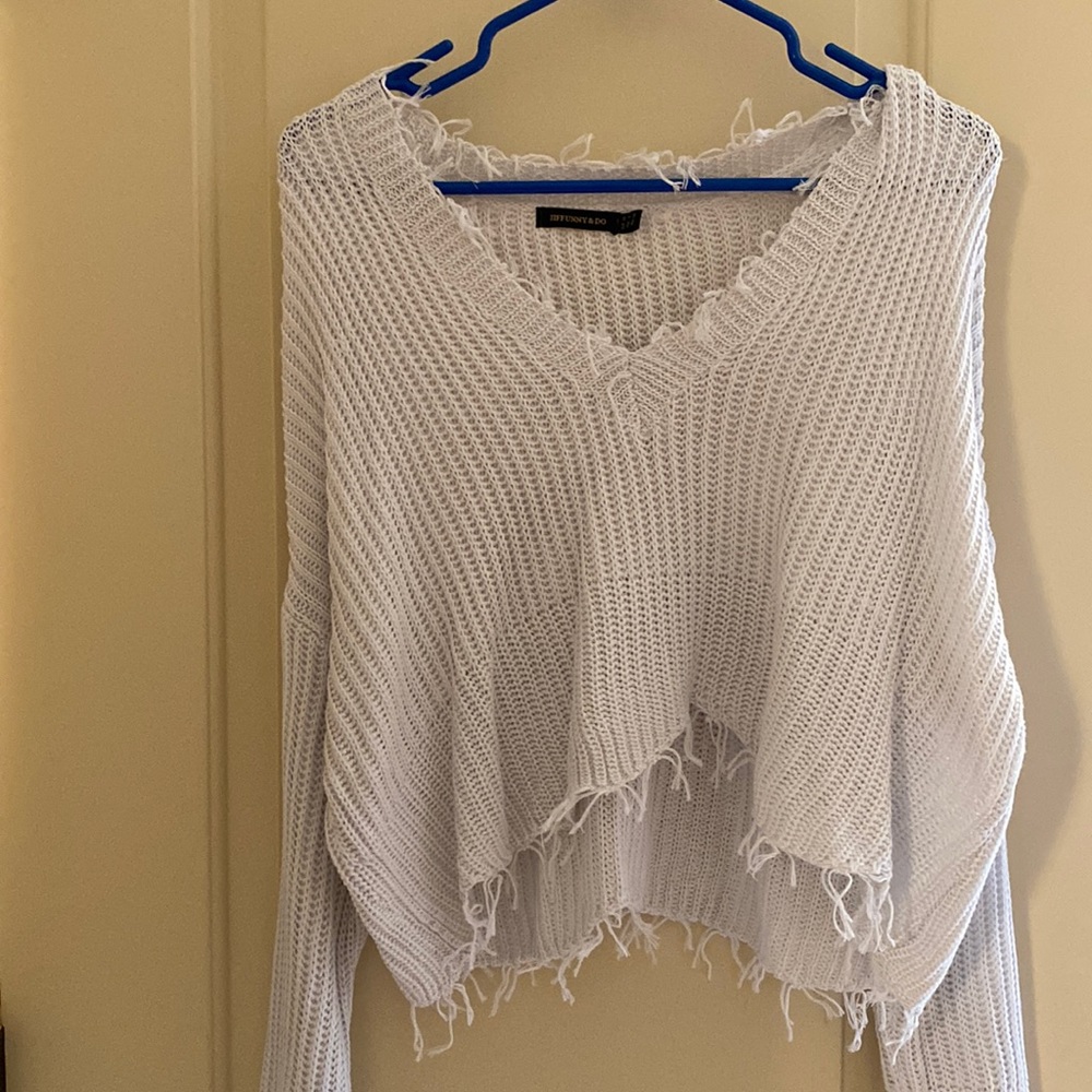 Grey fringe detail sweater